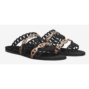 New Hermès Chaine d'Ancre Sandals Black Suede 38.5